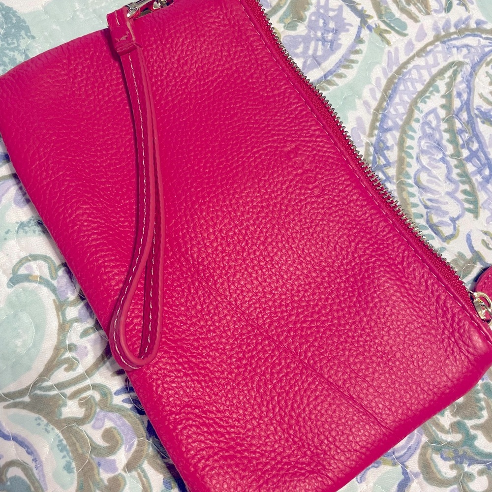 NWOT French rose leather wristlet clutch phone case wallet pockets RFID blocking